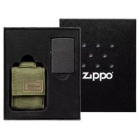 Zippo hədiyyə dəsti: Black Crackle alışqan + neylon çantası