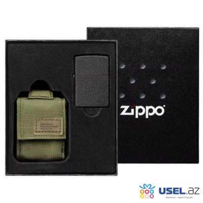 Zippo Tactical Pouch and Black Crackle Windproof Lighter
