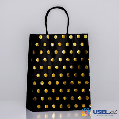 Kraft bag with gold embossing, round handle