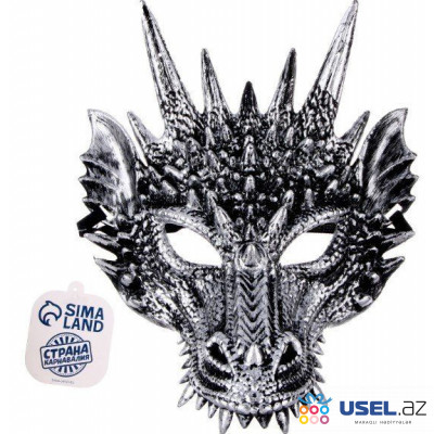 Karnaval maskası "Əjdaha" gümüşü rəngli, plastik
