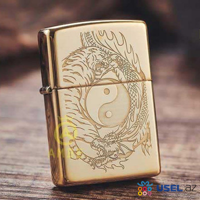 Zippo Lighter Tiger Dragon Design 49024 Polished Brass Yin Yang