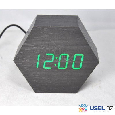 Деревянные часы LED (будильник, градусник, дата)  VST-876 черные с зеленой подсветкой 