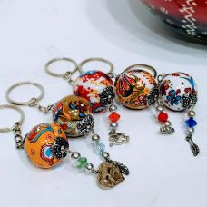 Ceramic keychain with ornament and pendant (Handmade)