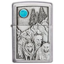 Zippo Wolf Pack and Moon Emblem Brushed Chrome alışqanı