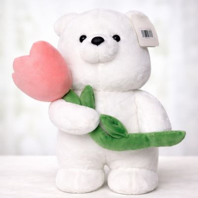 Plush Teddy Bear with Red Tulip 30 cm