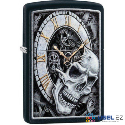 Zippo Skull Clock Black Matte alışqanı