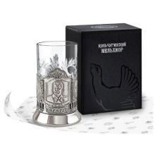 Подарочный набор: стакан с подстаканником латунный "Сталин" никель с чернением