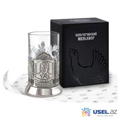 Gift set: glass with glass holder brass "Stalin" blackened nickel