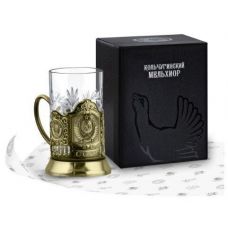 Gift set: brass glass with cup holder "Coat of arms of the USSR"