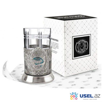 Gift set: a glass with a cup holder, nickel-plated with blackening and with enamel "World Peace (Soviet)"