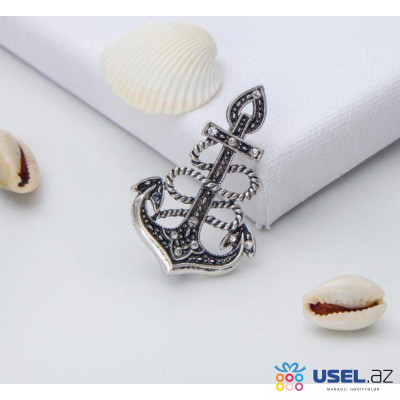 Brooch "Anchor" white in blackened silver