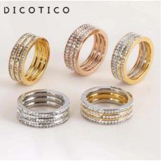 Dicotico Fashion Rings For Women Three Colors Stainless Steel & Zircon Finger Rings
