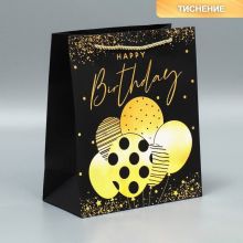 Пакет подарочный «Happy Birthday» чёрный крафт