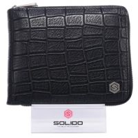 Мужской кожаный кошелёк Solido би-форд на молнии, чёрный