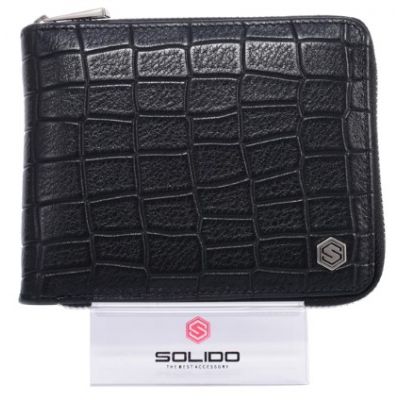 Мужской кожаный кошелёк Solido би-форд на молнии, чёрный