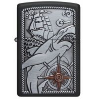 Zippo Ship Shark 48120 — Black Matte Lighter with Nautical Emblem