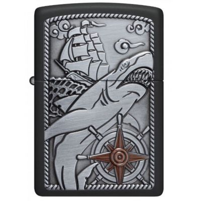 Zippo Ship Shark 48120 — Black Matte Lighter with Nautical Emblem