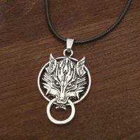 Men's pendant "Wolf", blackened silver color, on a cord 40 cm