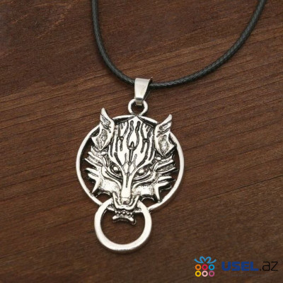 Men's pendant "Wolf", blackened silver color, on a cord 40 cm