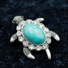 Broş "Tısbağa" firuzəyi qabıqlı, mavi rəngdə qaralmış gümüşü
