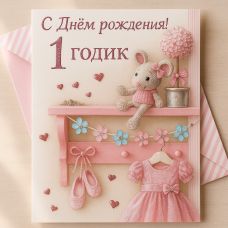 Postcard "Happy Birthday! 1st birthday" mouse baby 218x150 mm