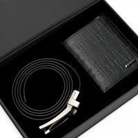 Solido BOX1-08BK kişi dəsti: dəri kəmər və pul qabı hədiyyə qutuda