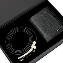 Мужской подарочный набор Solido BOX1-08BK: ремень и портмоне в коробке