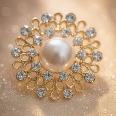 Broş “Mirvari Gül” plumeriya, ağ-qızılı, 4,2 sm