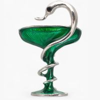 “Heraldic Snake” Brooch medical symbol in green and silver tone