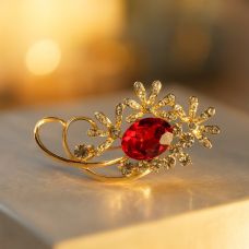 Broş “İmperatriça” luks, qırmızı-ağ, qızılı ton, 6 sm