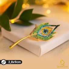 “Alov quşunun lələyi” broşu, rəngbərəng kristallar