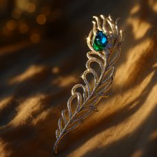 «Lələk» broşu, yaşıl, mat gümüşü, 7,3 sm