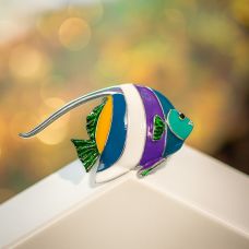 Broş “Tropik balıq”, emal, gümüşü ton, 3×5,2 sm