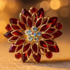 Broş “Xrizantema”, qırmızı, qızılı çalarda, 4,5 sm