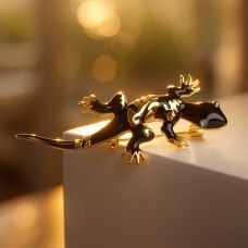 Broş “Kərtənkələ” dark, qara-qızılı, 6 sm