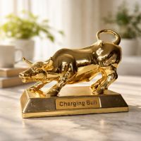 “Charging Bull” decorative figurine on base, 35 cm