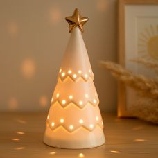 Keramika “Şam ağacı” suvenir, ağ, qızılı ulduz, 17×8×8 sm