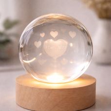 Кристальный шар 3D с LED-подсветкой на деревянной базе, без вращения