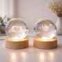 Кристальный шар 3D с LED-подсветкой на деревянной базе, без вращения