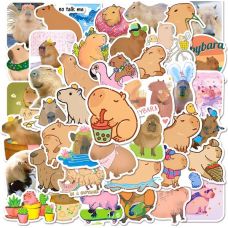 Kapibara vinil stikerləri 3–10 sm (1 vərəq = 10 ədəd)