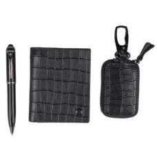 Solido hədiyyə dəsti: pulqabı, açarlıq və qələm, qara