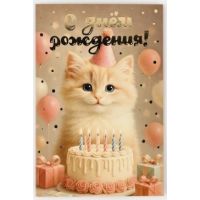 "Ad günün mübarək - Pişik, tort" açıqcası, relyefli, 12x18 sm