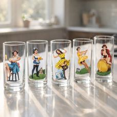Набор стеклянных стаканов с принтами Pin-up girls для напитков, 300 мл
