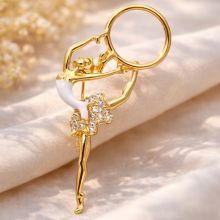 Gymnast Brooch with Hula Hoop — soft white detail in gold tone