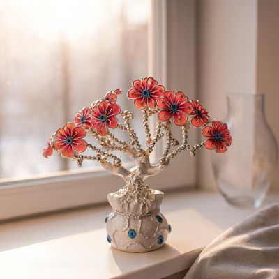 Декоративное дерево счастья «Глаз» (Evil Eye / Назар) с розовыми цветами, серебристое, 21.5×8 см Декоративное дерево счастья «Глаз» (Evil Eye / Назар) с розовыми цветами, серебристое, 21.5×8 см