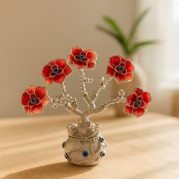 “Göz” (Nazar) dekorativ ağacı - Qırmızı çiçəkli gümüş 15×6 sm