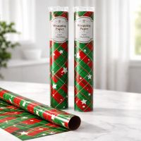 Бумага упаковочная глянцевая Зелено-красная клетка 70 х 100 см