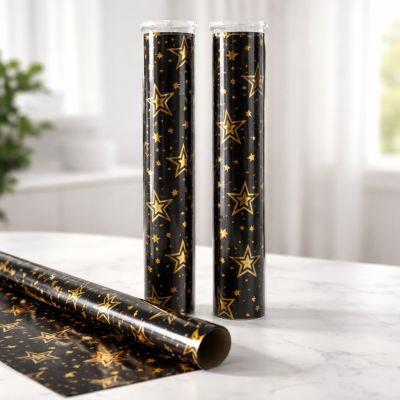 Бумага упаковочная глянцевая Звезды черные 70 х 100 см