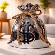 Silver Money Bag Ceramic Coin Bank