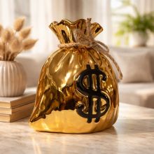 Gold Money Bag Ceramic Coin Bank